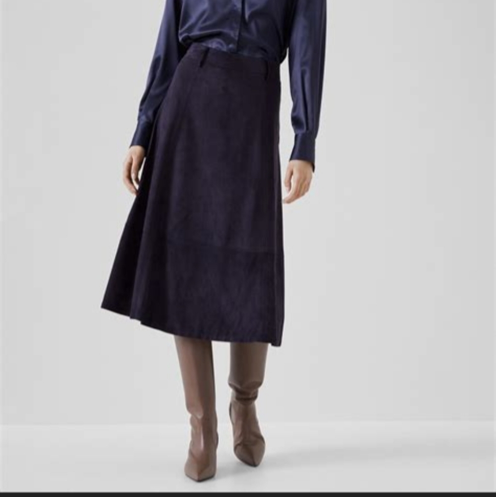 Suede Midi Skirt With Snaps For Slit - Pockets!